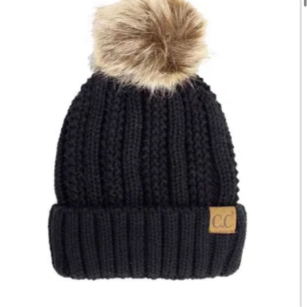 New cc black beanie with pom pom